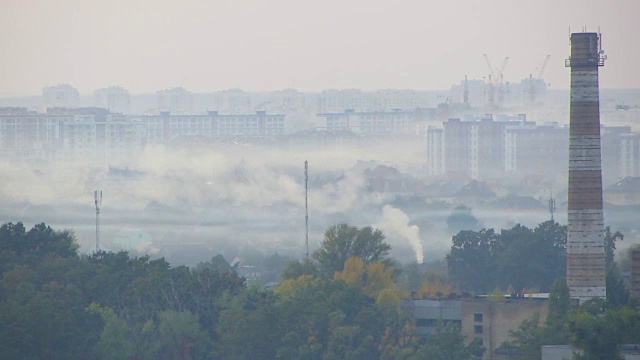 工业城市景观，植物造成大气剧毒污染，生态