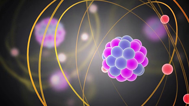 在原子中运动的基本粒子。物理概念。3D渲染循环动画。