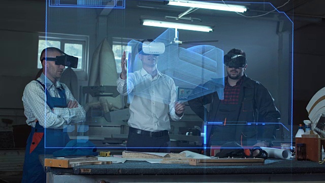詳情圖-男人們戴著VR頭盔，做著細(xì)木工