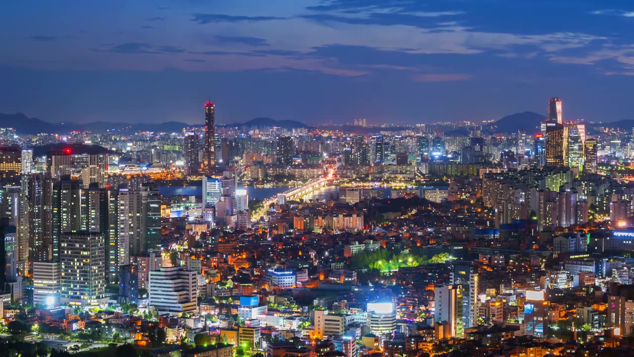 詳情圖-韓國首爾城市天際線的時間流逝