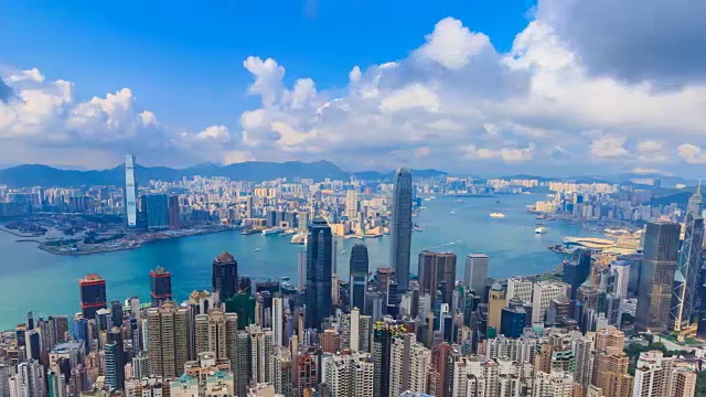 詳情圖-香港城市景觀維多利亞山頂?shù)母咭朁c延時圖(右圖)