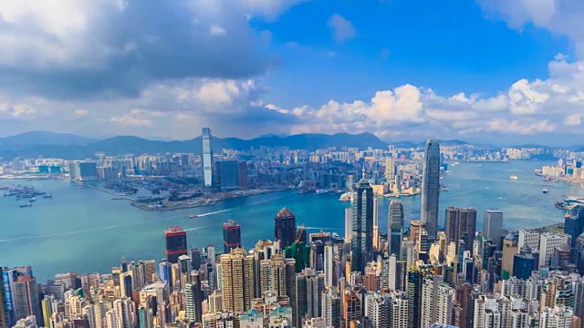 詳情圖-香港城市景觀維多利亞山頂?shù)母咭朁c延時圖(右圖)