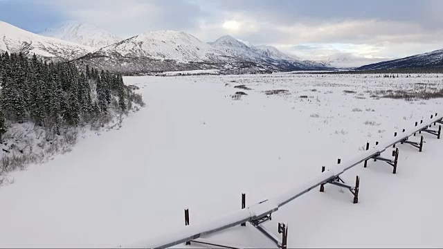 阿拉斯加输油管道穿越崎岖的山脉景观