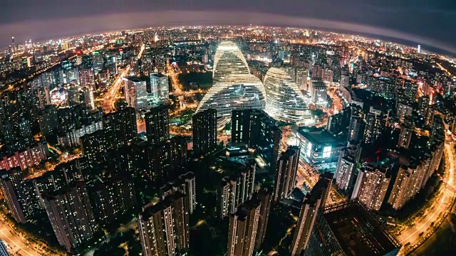 T/L HA TU鱼眼和鸟瞰图北京天际线的夜晚