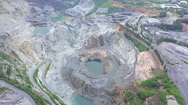 详情图-鸟瞰图矿山和重型设备石灰石破碎机和卡车和挖土机