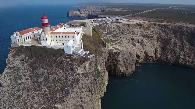 鸟瞰图圣维森特Cabo de Sao Vicente -欧洲最西南的点，位于葡萄牙的阿尔加维。