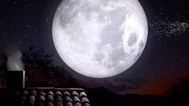 詳情圖-圣誕夜的屋頂和煙熏煙囪與圣誕老人的花招和馴鹿的剪影飛行的月亮與文本空間放置標(biāo)志或復(fù)制。動(dòng)畫圣誕禮物問候明信片視頻