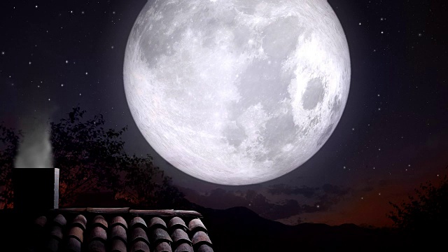 詳情圖-圣誕夜的屋頂和煙熏煙囪與圣誕老人的花招和馴鹿的剪影飛行的月亮與文本空間放置標(biāo)志或復(fù)制。動(dòng)畫圣誕禮物問候明信片視頻