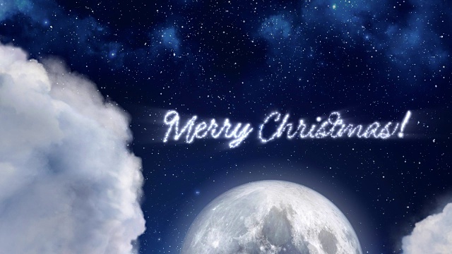 詳情圖-圣誕老人馴鹿的剪影在月光下飛翔，圣誕快樂(lè)短信，文字空間為標(biāo)志類(lèi)型或復(fù)制。17、平安夜明月夜云。動(dòng)畫(huà)禮品賀卡4k視頻