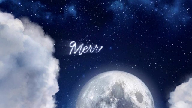 詳情圖-圣誕老人馴鹿的剪影在月光下飛翔，圣誕快樂(lè)短信，文字空間為標(biāo)志類(lèi)型或復(fù)制。17、平安夜明月夜云。動(dòng)畫(huà)禮品賀卡4k視頻