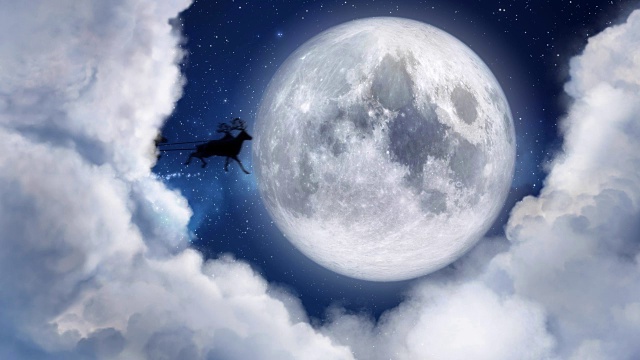 詳情圖-圣誕老人馴鹿的剪影在月光下飛翔，圣誕快樂(lè)短信，文字空間為標(biāo)志類(lèi)型或復(fù)制。17、平安夜明月夜云。動(dòng)畫(huà)禮品賀卡4k視頻