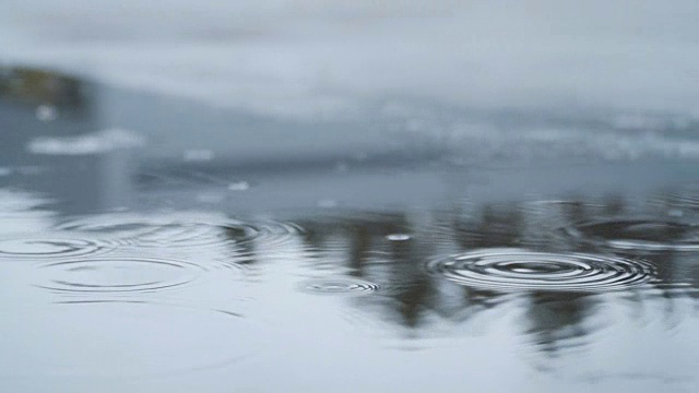 雨滴落在地上，慢动作