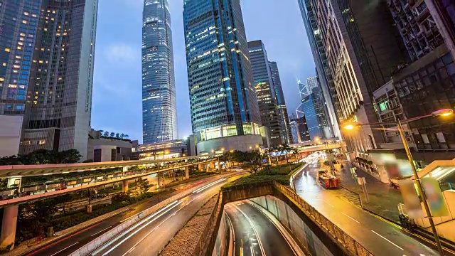 香港交通，延时4k向上倾斜。