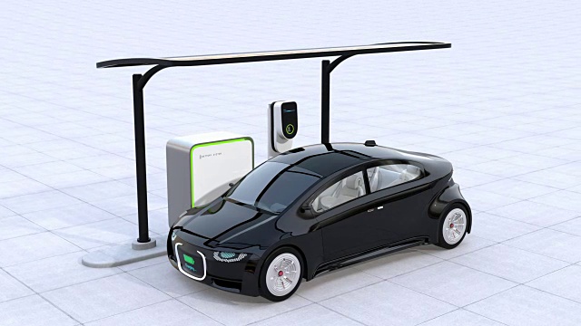 詳情圖-電動(dòng)汽車在充電站充電。