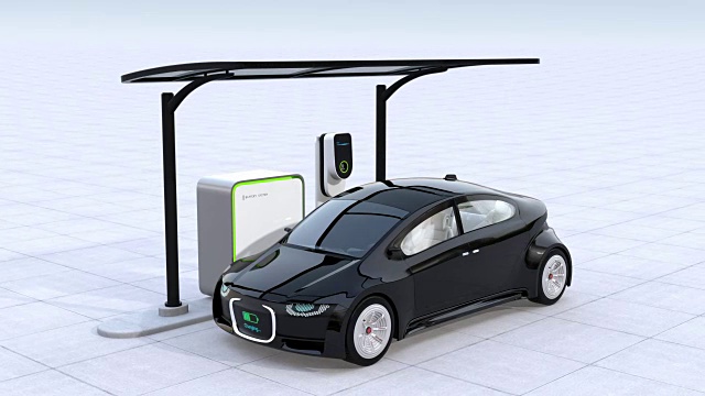 詳情圖-電動(dòng)汽車在充電站充電。