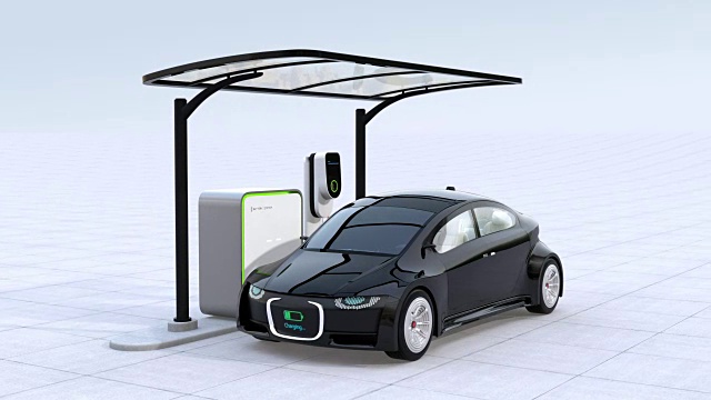 詳情圖-電動(dòng)汽車在充電站充電。