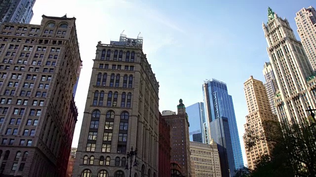无人机拍摄的曼哈顿金融华尔街商业大楼在纽约市