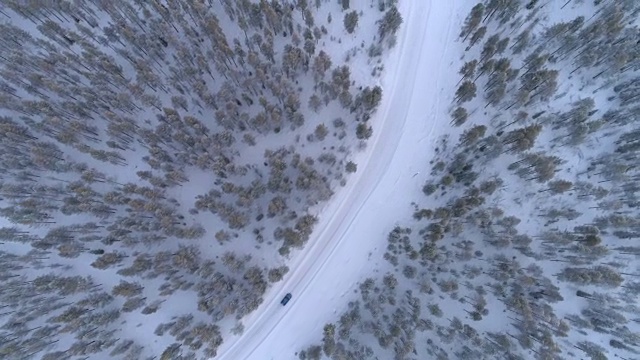 详情图-空中俯瞰:汽车在冬日仙境的雪道上行驶