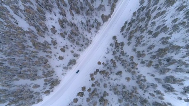 详情图-空中俯瞰:汽车在冬日仙境的雪道上行驶