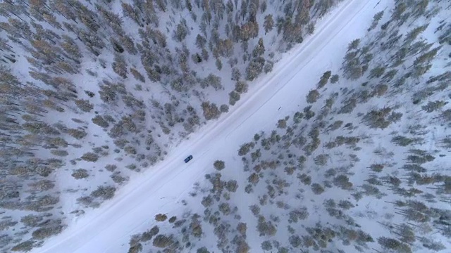 详情图-空中俯瞰:汽车在冬日仙境的雪道上行驶