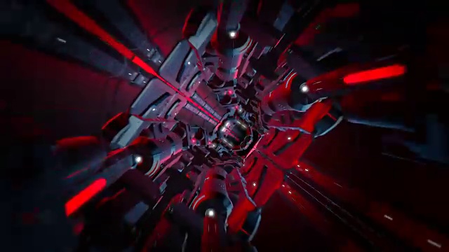 循环3d渲染的未来隧道与光。