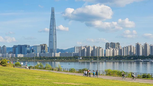 韩国首尔，首尔城市天际线的时间流逝