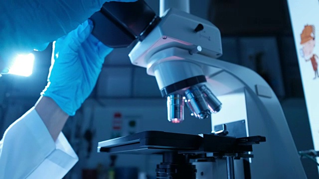 科学家正在生物实验室中使用显微镜