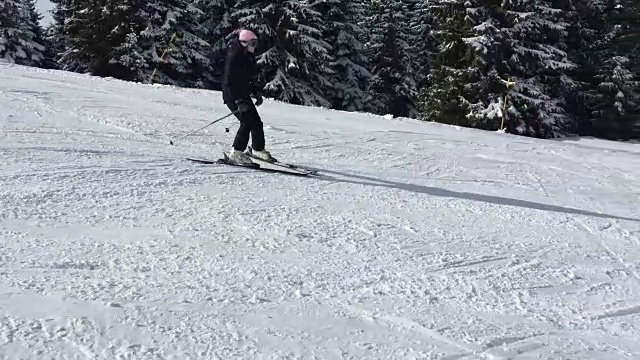 在一个阳光明媚的日子里滑雪，学习犁耕技术