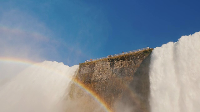 彩虹和尼亚加拉瀑布。两条溪流顺流而下，一览无余