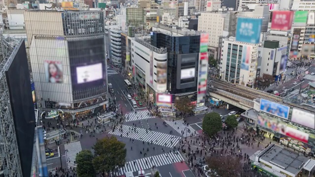 涉谷穿越时间流逝鸟瞰图