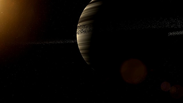 有冰粒子环系统的气态巨行星。外太空，宇宙艺术和科幻概念。