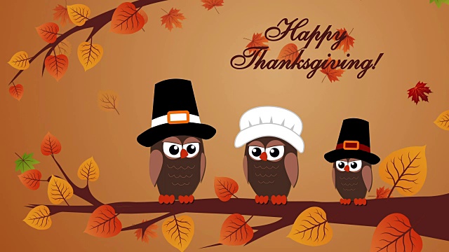 詳情圖-有貓頭鷹和秋葉的感恩節(jié)賀卡