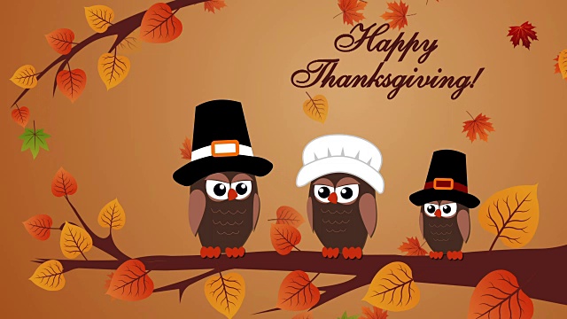 詳情圖-有貓頭鷹和秋葉的感恩節(jié)賀卡