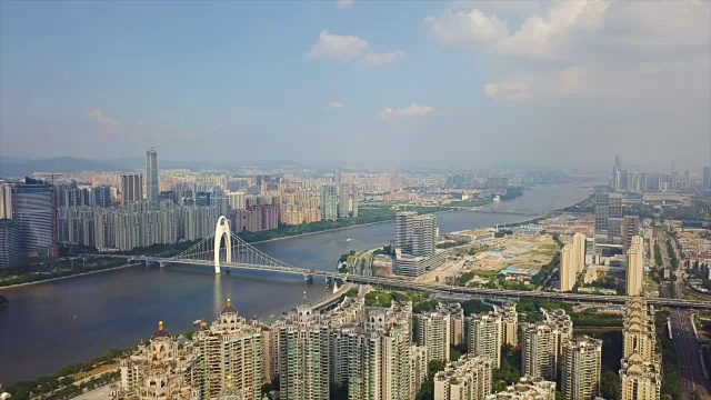 白天广州市交通笠德大桥珠江湾空中俯瞰4k中国