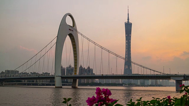 日落广州广州塔桥珠江花4k时间中国
