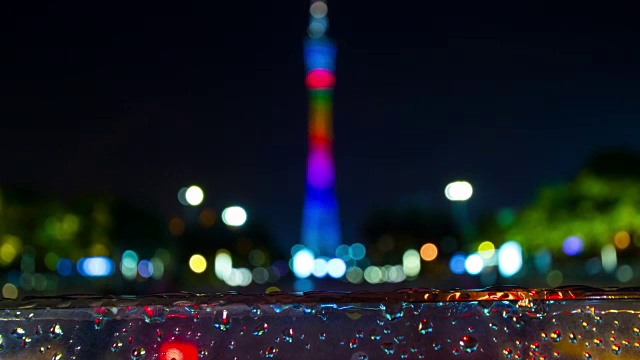夜雨玻璃广州广州塔模糊了4k时光中国