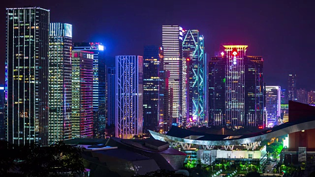深圳市中心摩天大楼城市中心全景4k时间间隔中国