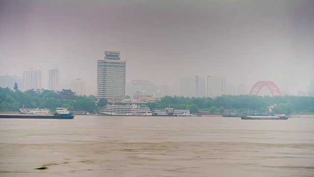 白天时间武汉长江交通湾全景4k时间流逝中国