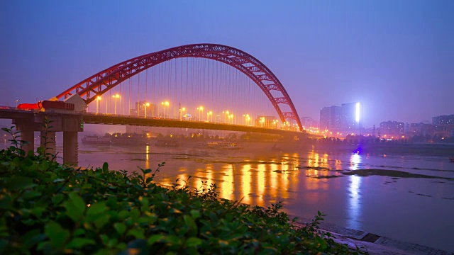 武汉城著名的青川大桥，江边夜景，4k时间流逝中国