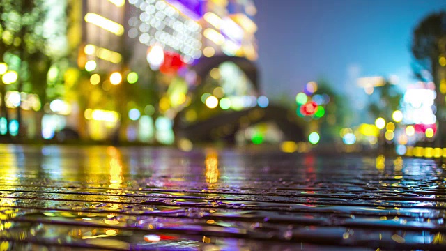 夜光照亮武汉市中心广场现代艺术纪念碑模糊了4k时间的中国全景