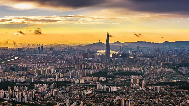 韩国首尔城市天际线的时间流逝。