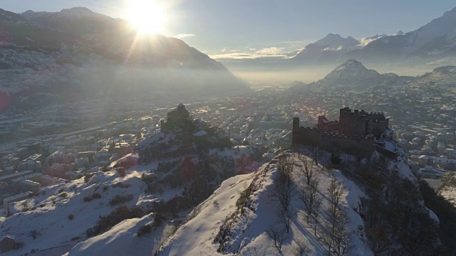 锡安山在雪，近距离-空中4K -幻影4 PRO