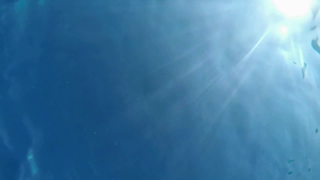从地中海的水下视角拍摄的耀眼的阳光