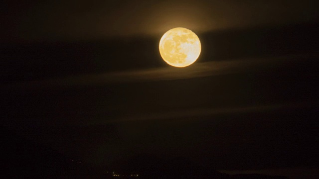 夜晚从山后升起的满月(或超级月亮)的时间间隔