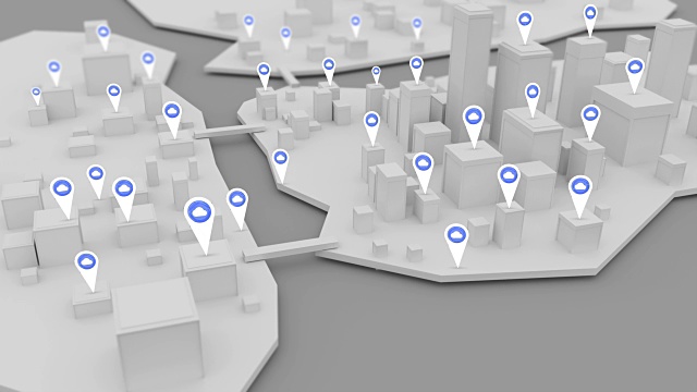 上传云互联网图标弹出的3D模型城市
