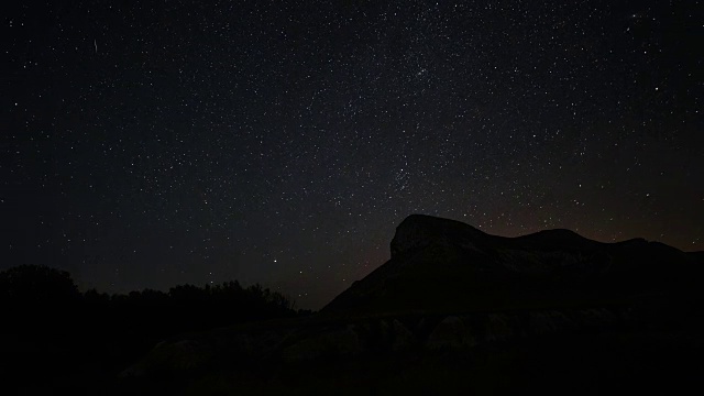 美丽的星迹，延时在山上。北极星旋转的中心。