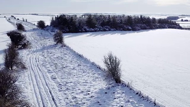 在冬天雪地里的农田上旅行