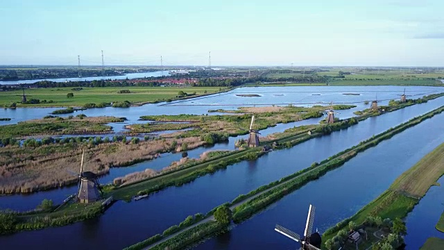 联合国教科文组织世界遗产荷兰金德迪克风车鸟瞰图- 4K