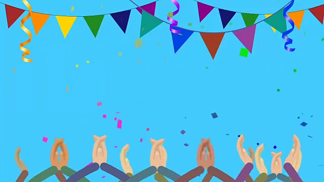 卡通人群在五彩纸屑派对上鼓掌
