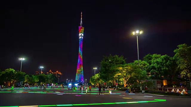 广州城市夜间照明著名的广州塔步行全景4k时间ase中国